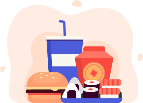 A selection of takeaway food and drinks
